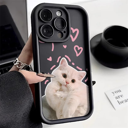 Candy Color Cute Cat Phone Case For iPhone 16 15 14 Funny Matte Shockproof Cover