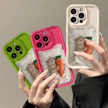 Candy Color Cute Cat Phone Case For iPhone 16 15 14 Funny Matte Shockproof Cover