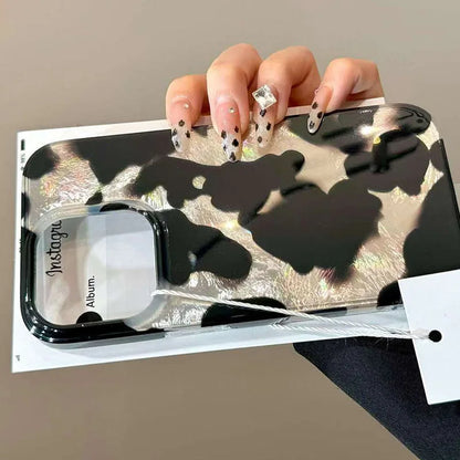 Gradient Ink Marks Laser Phone Case For Phone 16 15 14 Stylish Leopard Print Back Bumper Cover