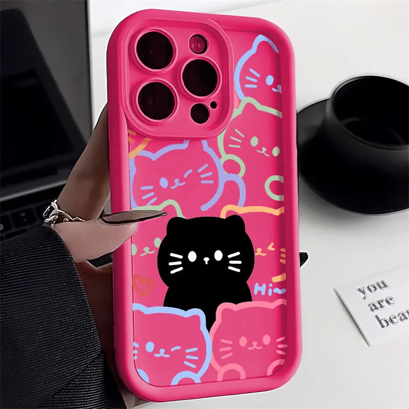 Cute Cat Silicone Phone Case For iPhone 17 16 15 Shockproof Funda Cover