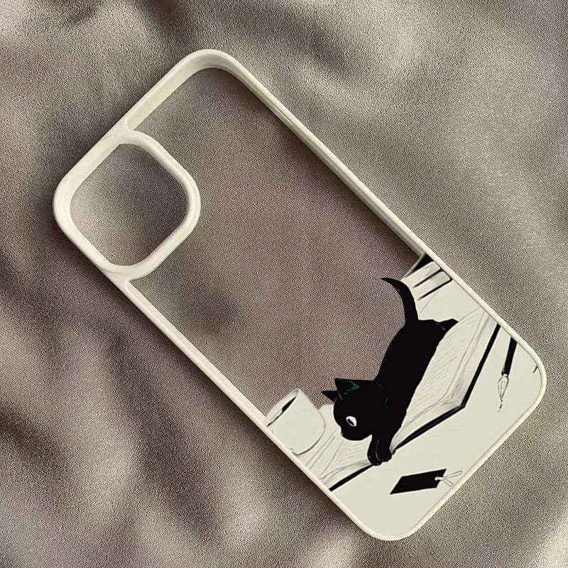 Cute Black Cat Pattern Hard Clear Phone Case For iPhone 16 15 14
