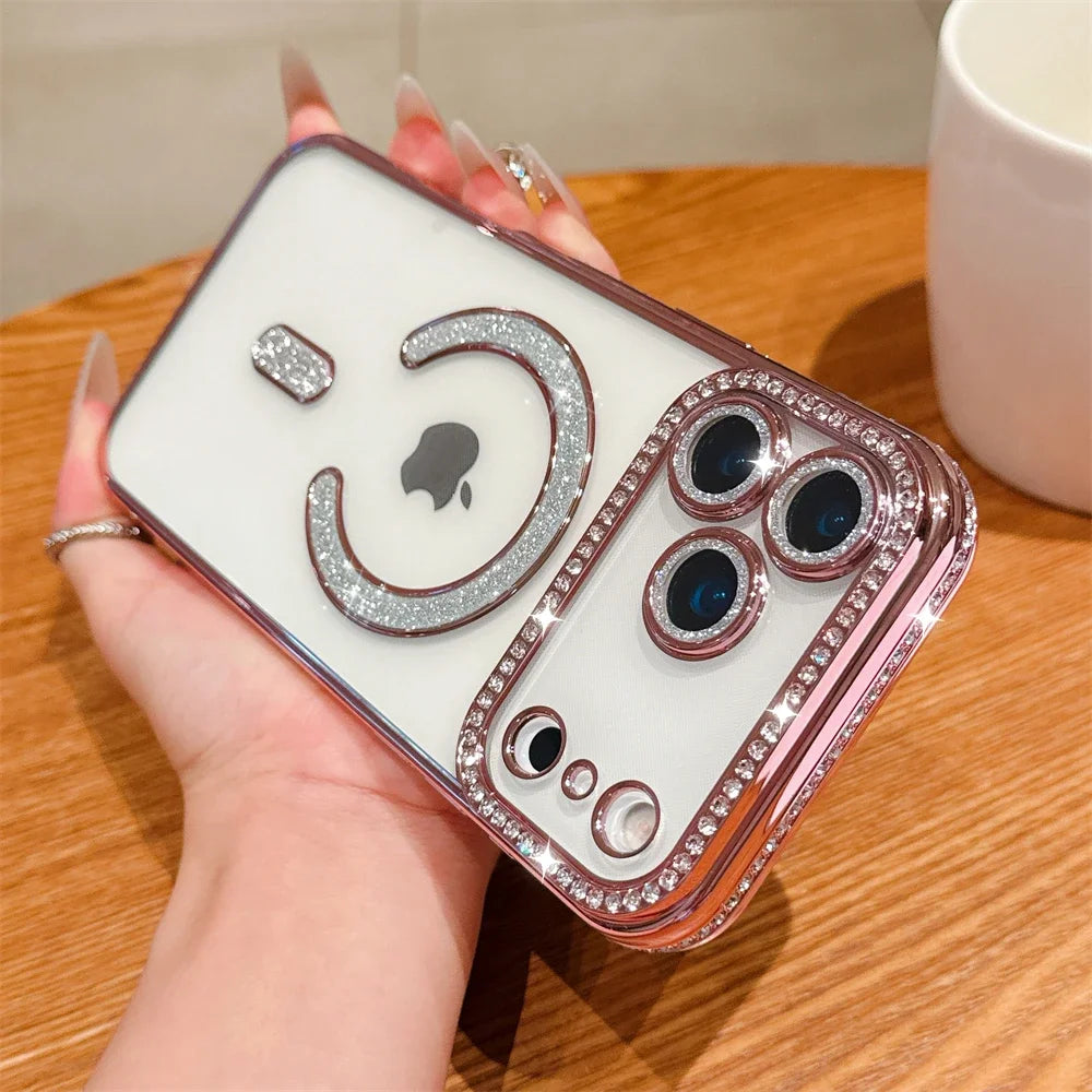 Bling Crystal Lens Film Transparent For Magsafe Magnetic Wireless Charging Case For iPhone 17