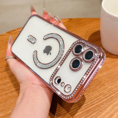 Bling Crystal Lens Film Transparent For Magsafe Magnetic Wireless Charging Case For iPhone 17