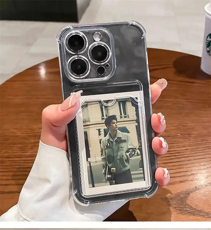 Phone Case For iPhone 16 15 14 Transparent Card Slot Bag Holder Shockproof Wallet Cover