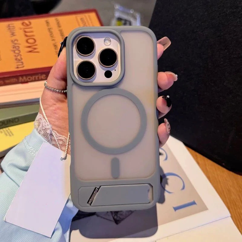Magsafe Translucent Matte Magnetic Folding Stand Case For iPhone 16 15 14