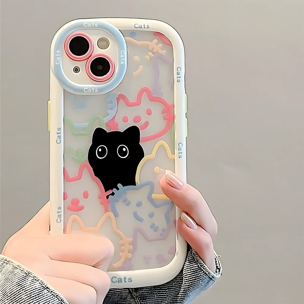 Cut Cat Aninal Phone Case For iPhone 17 16 15 Silicone Soft Cover