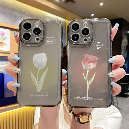Tulip Phone Case For iPhone 17 16 15 Shockproof Transparent Cover Silicone Fundas