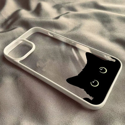Cute Black Cat Pattern Hard Clear Phone Case For iPhone 16 15 14