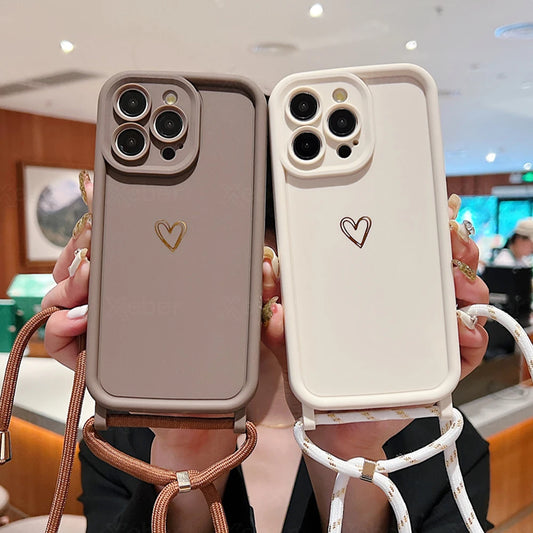 Crossbody Necklace Shoulder Strap Love Heart Silicone Phone Case For iPhone 16 15 14