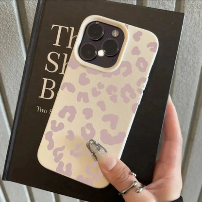 Pink Leopard Print Lichee Pattern Silicone Cover For iPhone 16 15 14