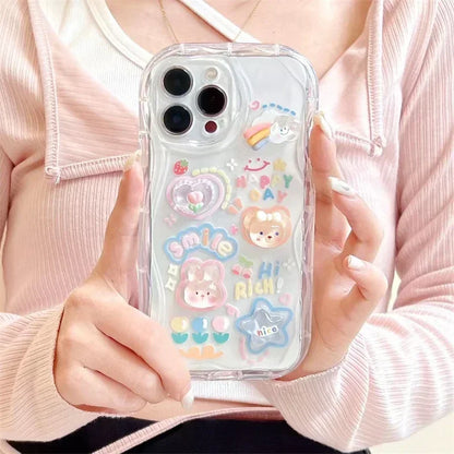 3D Bear Hang Phone Chain Lanyard Clear Soft Case For iPhone 16 15 14