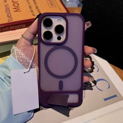 Magsafe Translucent Matte Magnetic Folding Stand Case For iPhone 16 15 14