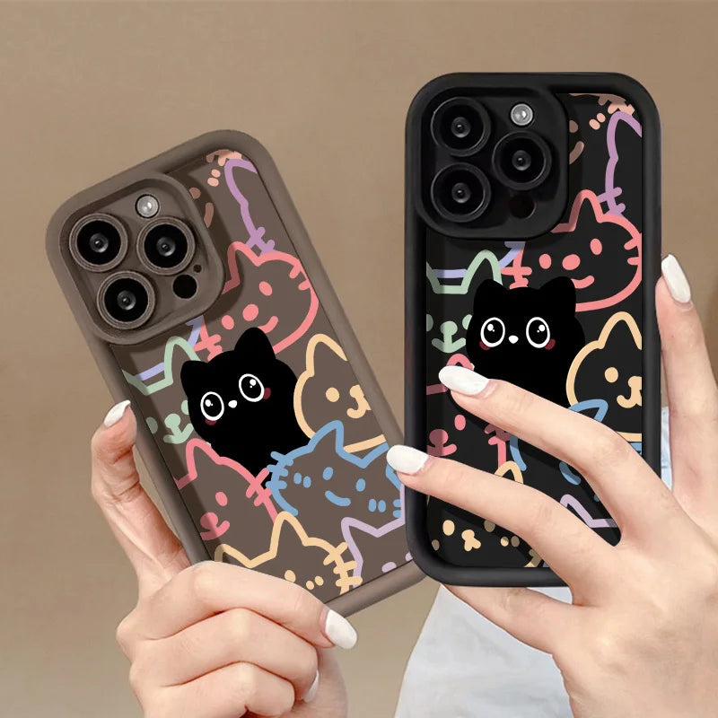 Cute Cat Silicone Phone Case For iPhone 17 16 15 Shockproof Funda Cover