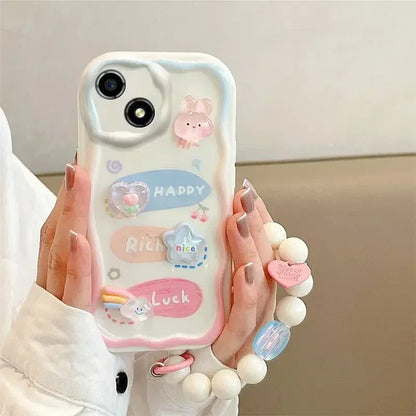 3D Bear Hang Phone Chain Lanyard Clear Soft Case For iPhone 16 15 14