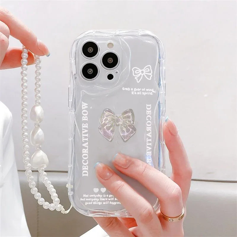 3D Bear Hang Phone Chain Lanyard Clear Soft Case For iPhone 16 15 14