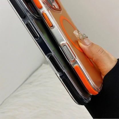 Metal Lens Laser MagSafe Phone Case for iPhone 16 15 14 Frosted Translucent Wireless Charging Hard PC Cover
