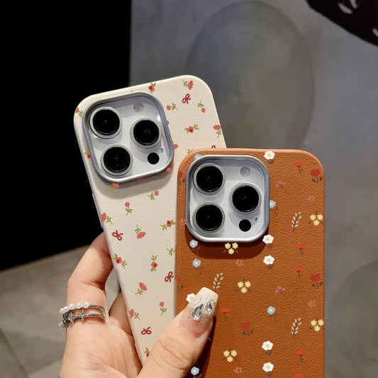 Retro Floral Leather Pattern Phone Case For iPhone 16 15 14