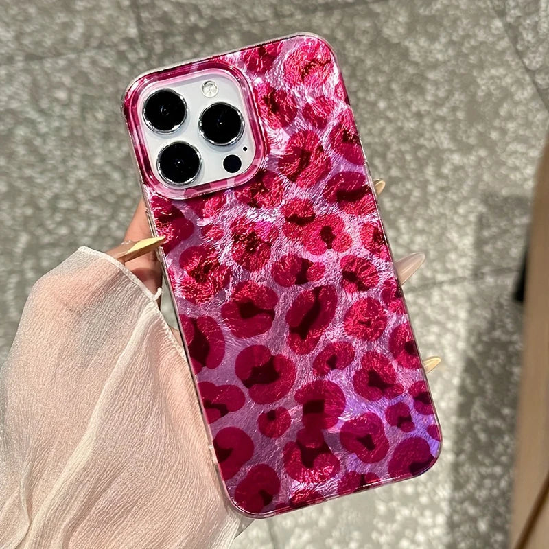 Perforated Vortex Shell IND Pink Leopard Print Phone Case For iPhone 17 16 15 Silicone Clear Cover