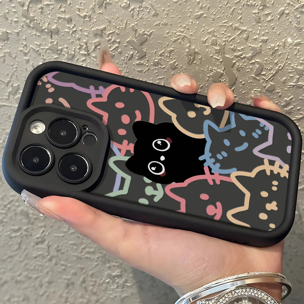 Cute Cat Silicone Phone Case For iPhone 17 16 15 Shockproof Funda Cover