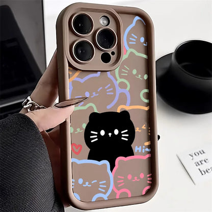 Cute Cat Silicone Phone Case For iPhone 17 16 15 Shockproof Funda Cover