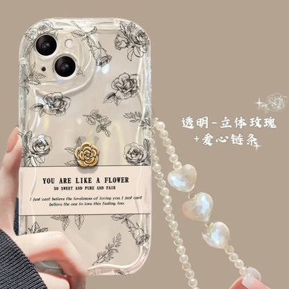 3D Bear Hang Phone Chain Lanyard Clear Soft Case For iPhone 16 15 14