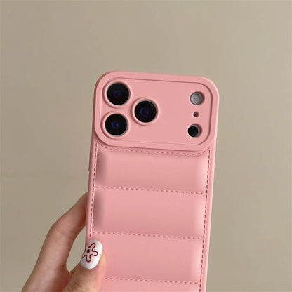 Soft Down Jacket Silicone Case For iPhone 17 Shockproof Camera Protection Wrist Strap Cover