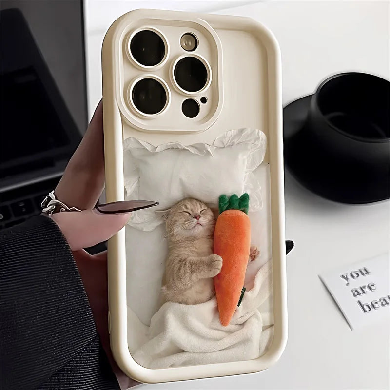 Candy Color Cute Cat Phone Case For iPhone 16 15 14 Funny Matte Shockproof Cover