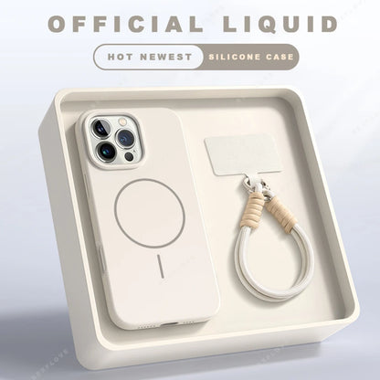 Magnetic Silicone Official Lanyard Magsafe Strap Protector Soft Phone Case For iPhone 16 15 14