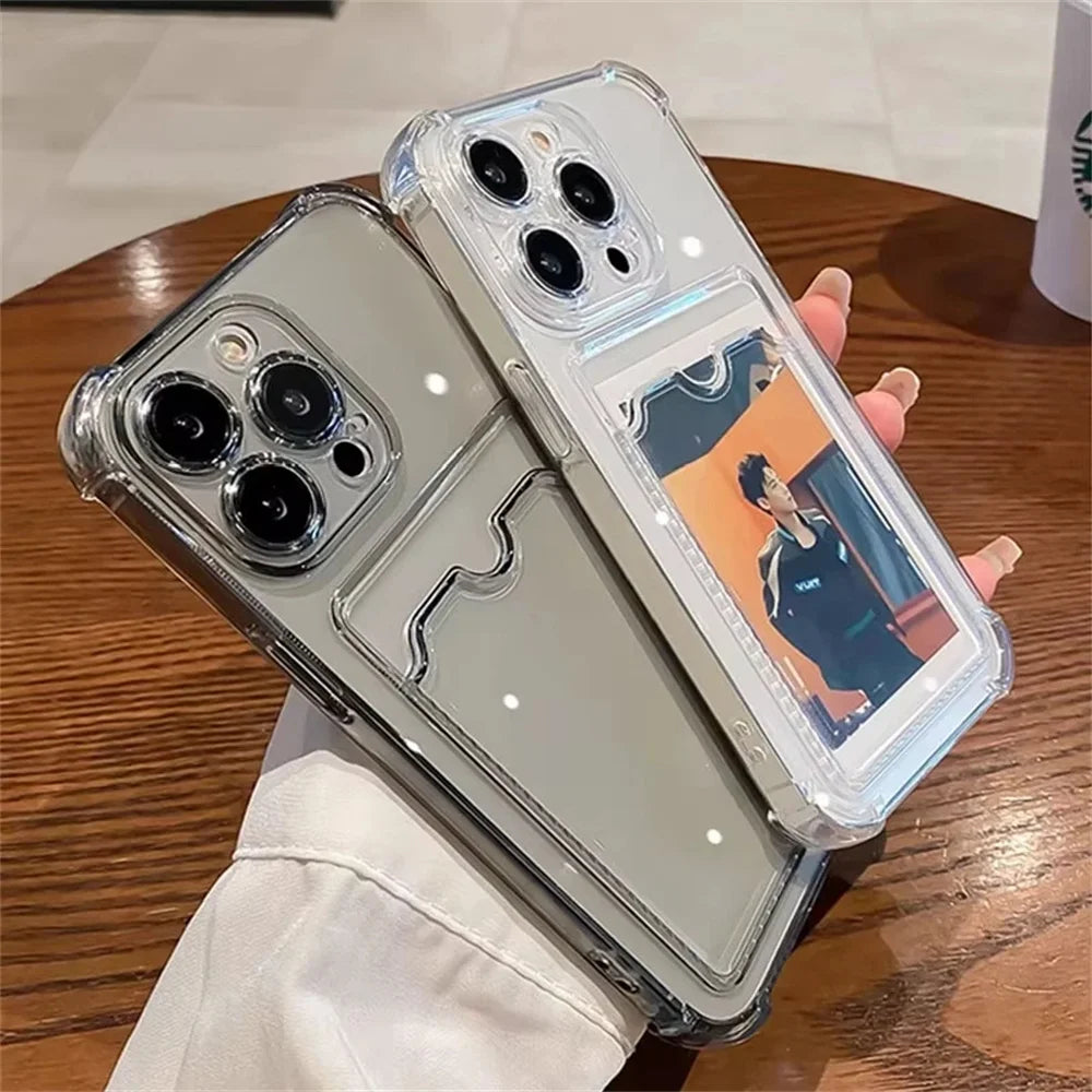 Phone Case For iPhone 16 15 14 Transparent Card Slot Bag Holder Shockproof Wallet Cover