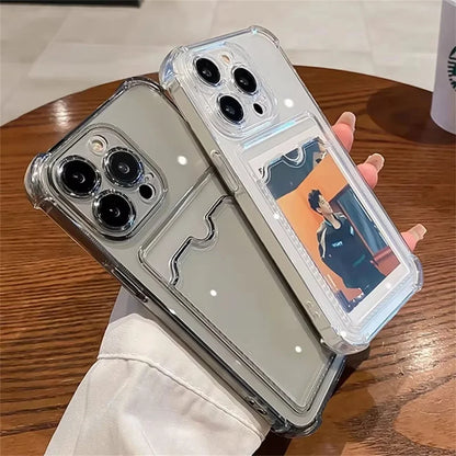 Phone Case For iPhone 16 15 14 Transparent Card Slot Bag Holder Shockproof Wallet Cover