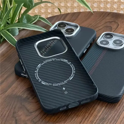 Geometric Carbon Fiber texture 3D Relief Magsafe case for iphone 17 16 Wireless Charging Hard Case