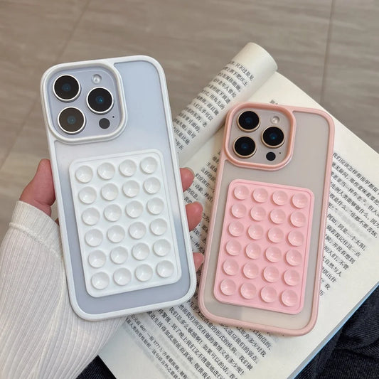 3D Suction Cup Airbag Phone Case For iPhone 16 15 14 Transparent Candy Shockproof Bumper Cover