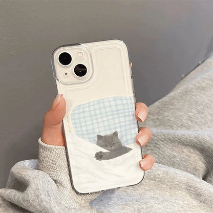 Dog Cat Couple Phone Case For iPhone 17 16 15 Cute Cartoon Animal Shockproof Cover