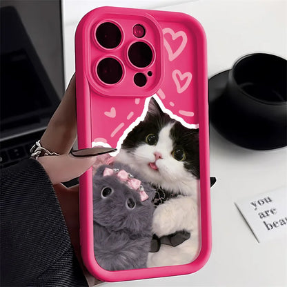 Candy Color Cute Cat Phone Case For iPhone 16 15 14 Funny Matte Shockproof Cover