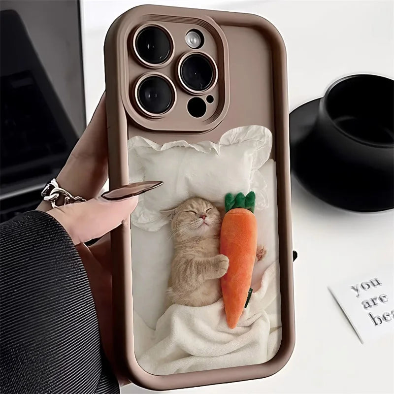 Candy Color Cute Cat Phone Case For iPhone 16 15 14 Funny Matte Shockproof Cover