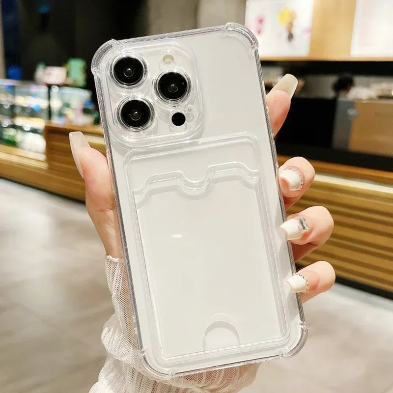 Transparent Card Holder Bag Case For iPhone 17 16 15 Slot Wallet Back Cover For iPhone Shockproof Case
