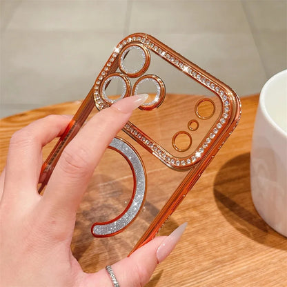 Bling Crystal Lens Film Transparent For Magsafe Magnetic Wireless Charging Case For iPhone 17