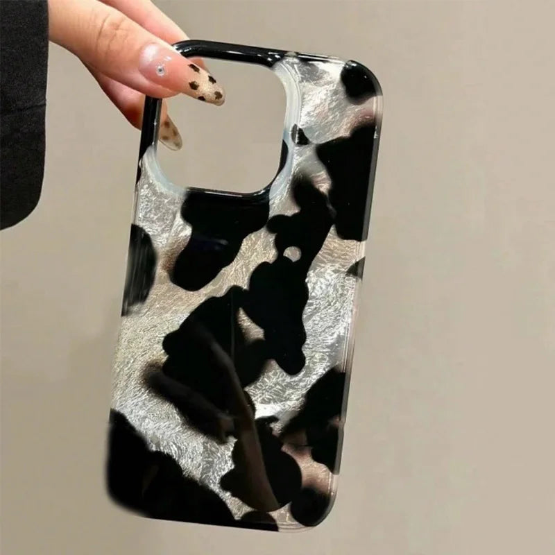 Gradient Ink Marks Laser Phone Case For Phone 16 15 14 Stylish Leopard Print Back Bumper Cover