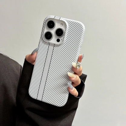 Carbon Fiber Kevlar Texture Hard Case For iPhone 17 Luxury Lines Retro Bumper Cover