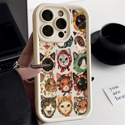 Cute Black Cat Phone Case For iPhone 16 15 14 Candy Color Shockproof Soft Cover