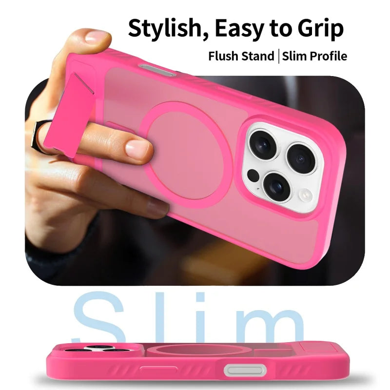 Magsafe Translucent Matte Magnetic Folding Stand Case For iPhone 16 15 14