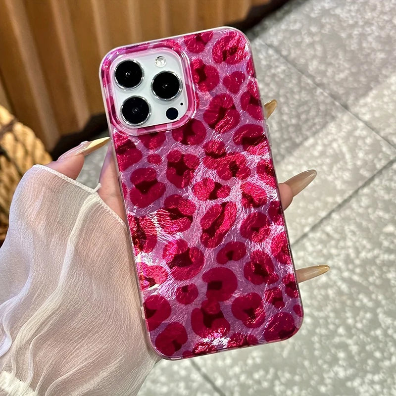 Perforated Vortex Shell IND Pink Leopard Print Phone Case For iPhone 17 16 15 Silicone Clear Cover