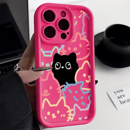 Cute Cat Silicone Phone Case For iPhone 17 16 15 Shockproof Funda Cover