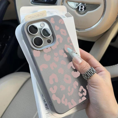 Pink Leopard Print Lichee Pattern Silicone Cover For iPhone 16 15 14