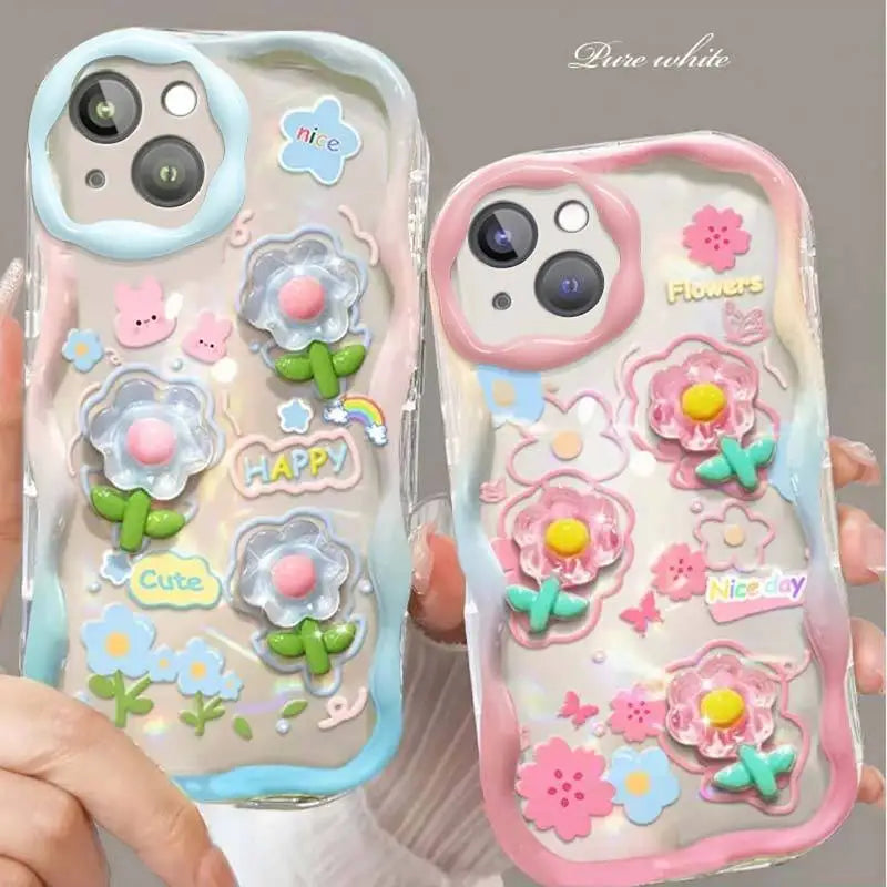 Korean 3D Cute Pink Flower Phone Chain Lanyard Case for Iphone 17 16 15