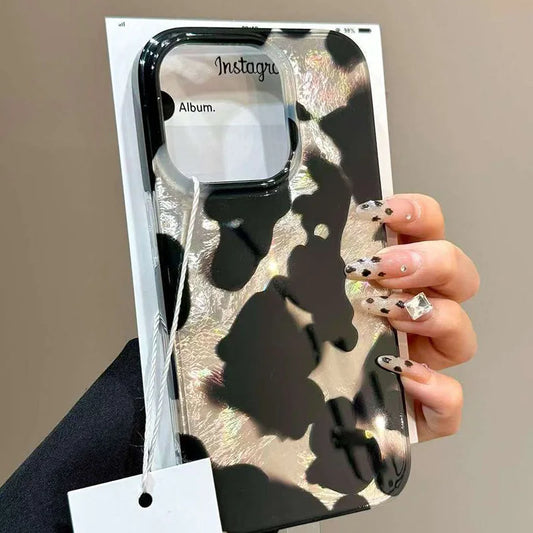 Gradient Ink Marks Laser Phone Case For Phone 16 15 14 Stylish Leopard Print Back Bumper Cover