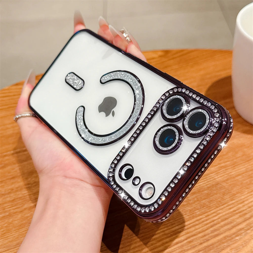 Bling Crystal Lens Film Transparent For Magsafe Magnetic Wireless Charging Case For iPhone 17