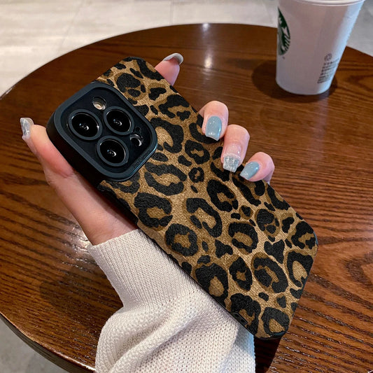 Leopard Silicone Leather Case For iPhone 16 15 14 Soft Shockproof Cover