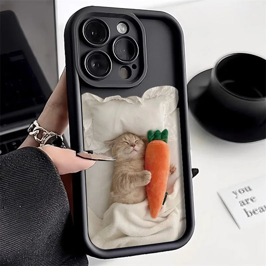 Candy Color Cute Cat Phone Case For iPhone 16 15 14 Funny Matte Shockproof Cover