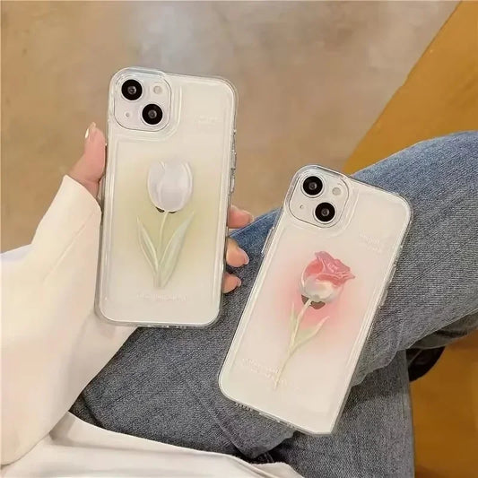 Tulip Phone Case For iPhone 17 16 15 Shockproof Transparent Cover Silicone Fundas